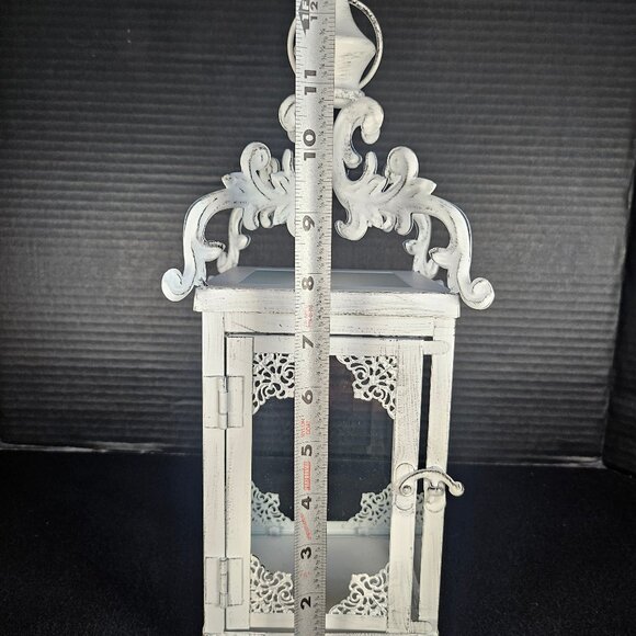 Ophelia & Co. 14 Inch Vintage White Metal Hanging Lantern With Clear Glass - Picture 7 of 11